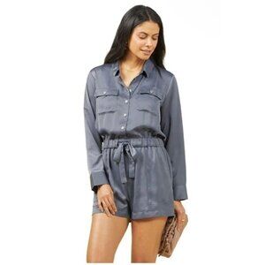 Outerknown Slate Blue Long-Sleeve Satin Romper